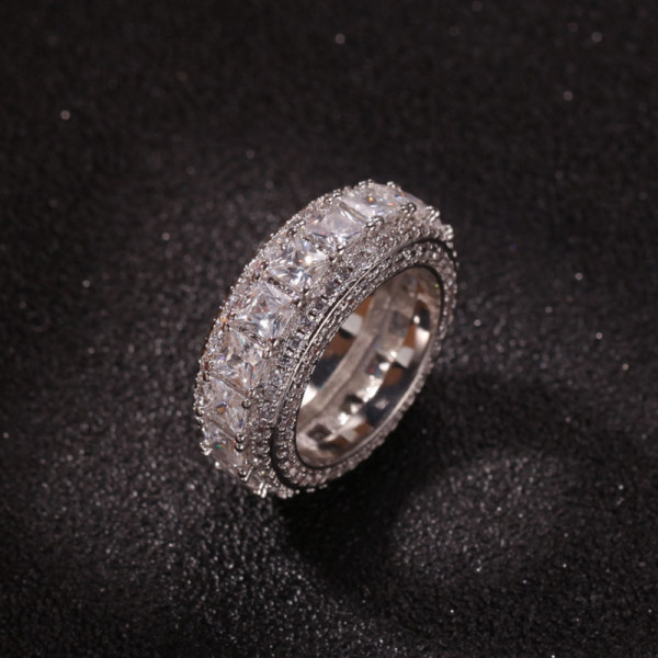 Five-Row Micro Pave Setting Princess Cut Eternity Band Ring