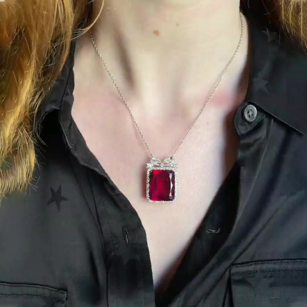 Radiant Cut Ruby Pendant Necklace