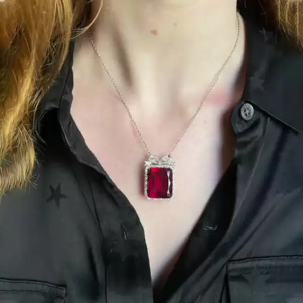 Radiant Cut Ruby Pendant Necklace