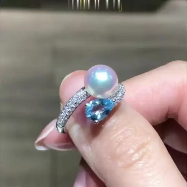 Fashion Created Aquamarine White Pearl Ring