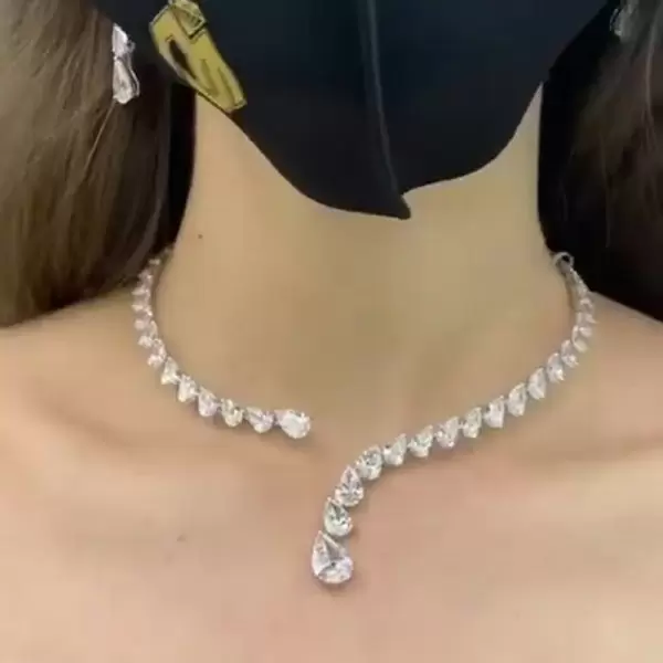 Luxury Pear Cut White Sapphire Necklace & Earrings Jewelry Set