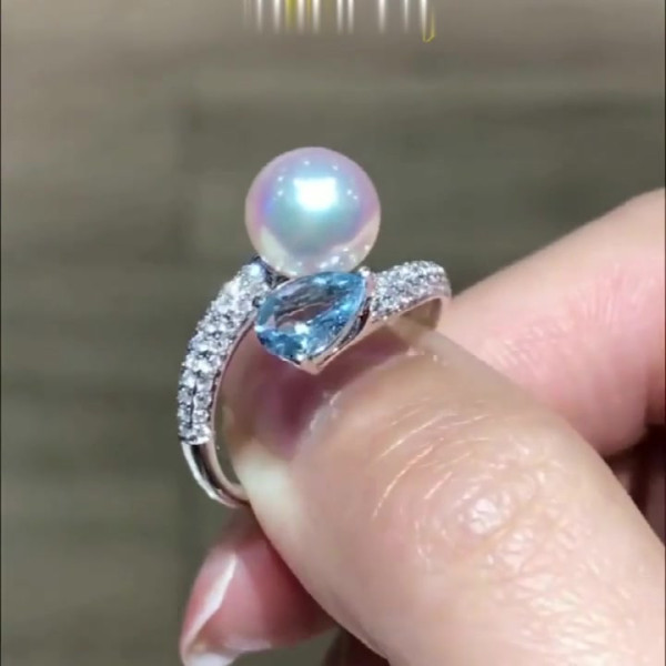 Fashion Created Aquamarine White Pearl Ring
