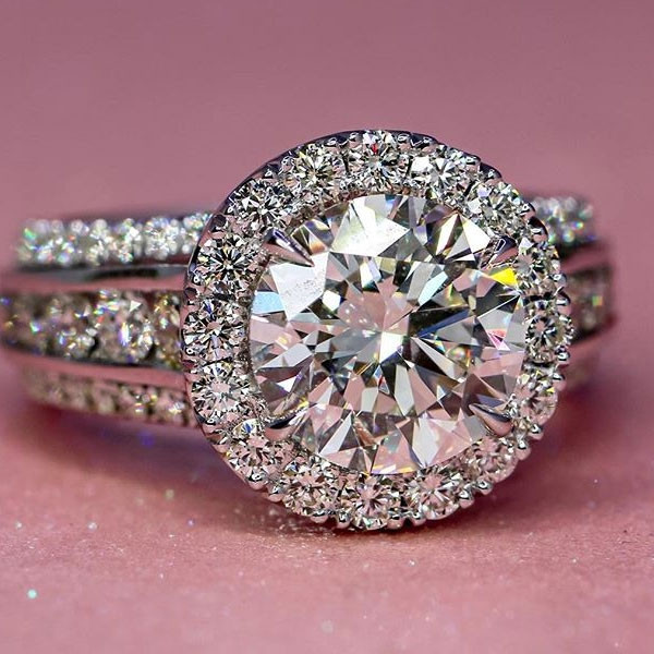 Handmade Round Cut Halo Sterling Silver Ring