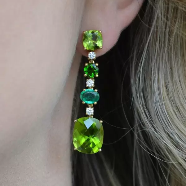 16ctw Cushion Cut Peridot and Emerald Drop Earrings