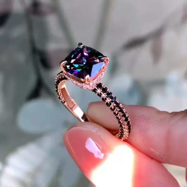 3ct Cushion Cut Rainbow Topaz Three-Sided Engagement Ring