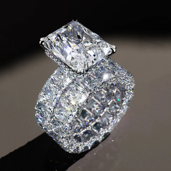 8.4ct Radiant Cut White Sapphire Eternity Wedding Ring Set