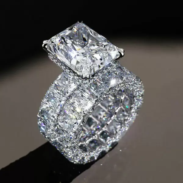 8.4ct Radiant Cut White Sapphire Eternity Wedding Ring Set SayaBling