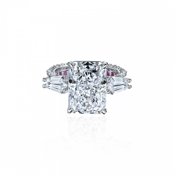 4ct Three-stone Emerald Cut White Sapphire Engagement Ring