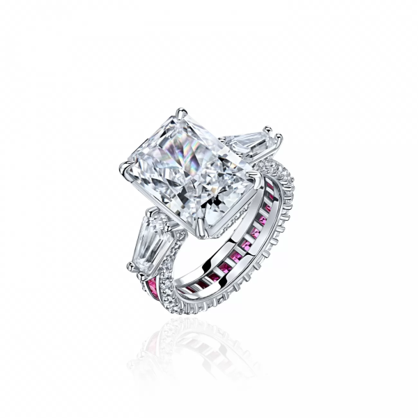 4ct Three-stone Emerald Cut White Sapphire Engagement Ring