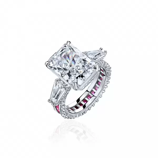 4ct Three-stone Emerald Cut White Sapphire Engagement Ring