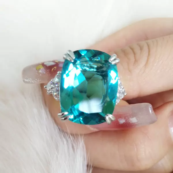 12ct Cushion Cut Green Paraiba Tourmaline Cocktail Ring