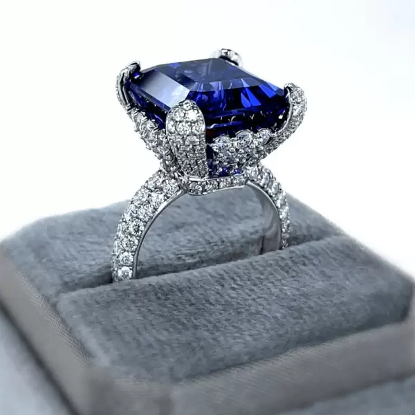 8ct Asscher Cut Blue Sapphire Engagement Ring
