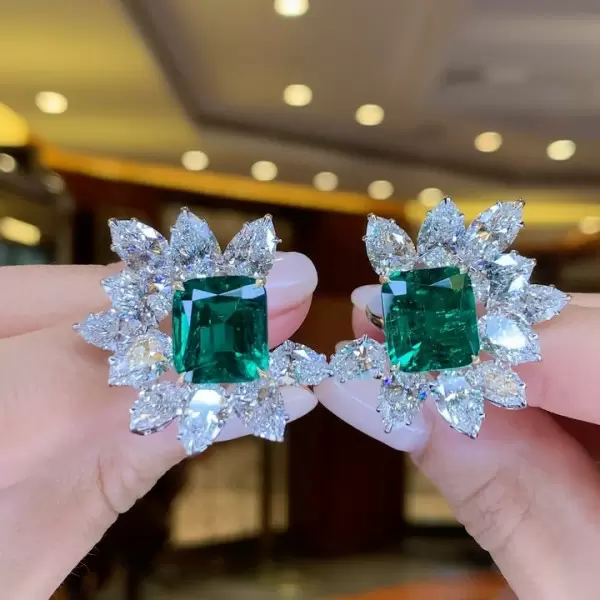 15ctw Asscher Cut Green Sapphire Cluster Stud Earring