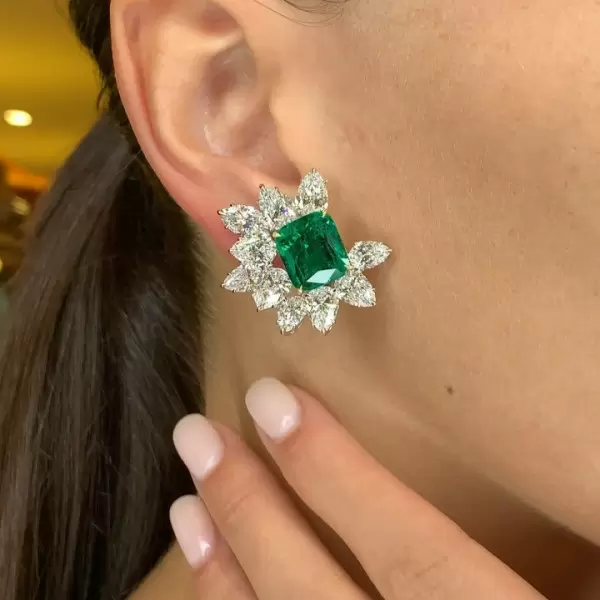 15ctw Asscher Cut Green Sapphire Cluster Stud Earring