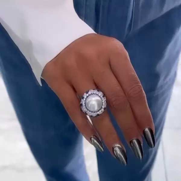 Pearl and Blue Sapphire Paved Bold Cocktail Ring
