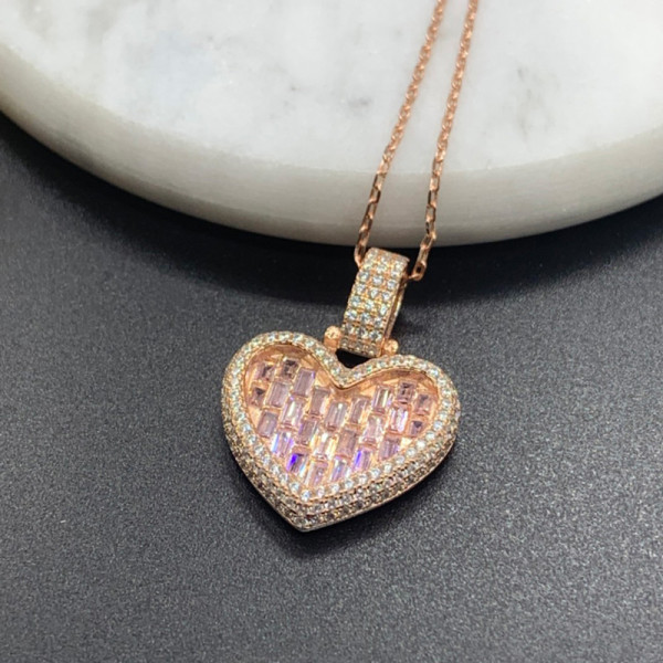 Halo Invisable Set Pink Sapphire Heart Necklace