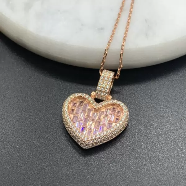Halo Invisable Set Pink Sapphire Heart Necklace