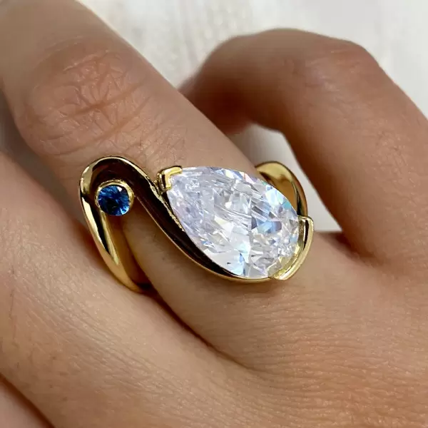 4.2ct Pear Cut Asymmetric Modern Engagement Ring