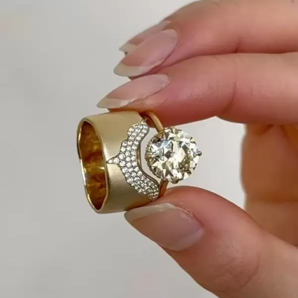3.8ct Round Cut Paved Wide Band Wedding Ring Set