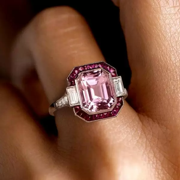 6ct Emerald Cut Pink Sapphire Vintage Engagement Ring
