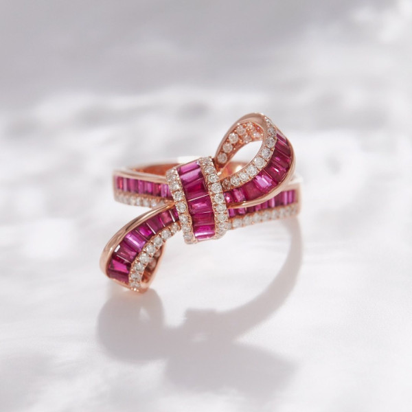 Invisible Set Baguette Cut Ruby Bow Ring