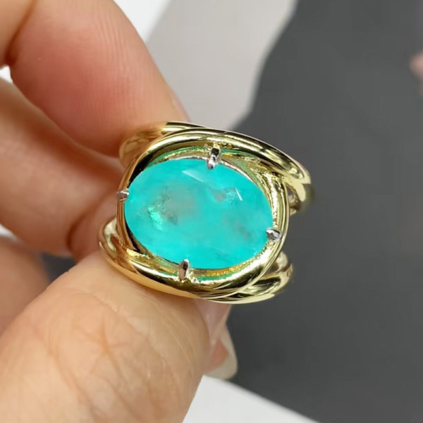 5.8ct Oval Cut Green Blue Paraiba Engagement Ring