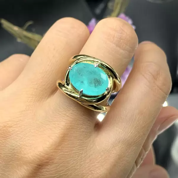 5.8ct Oval Cut Green Blue Paraiba Engagement Ring