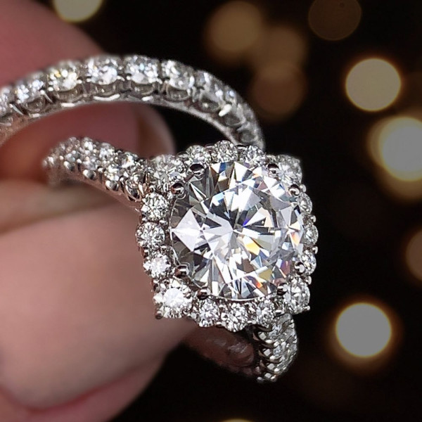 4ct Halo Round Cut White Sapphire Bridal Set