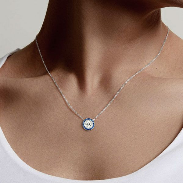 4.55ct Halo Round Cut Sapphire Necklace Pendant