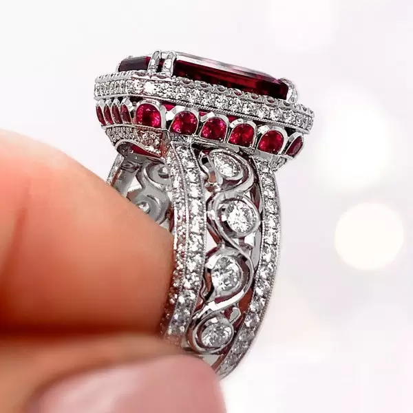 9ct Halo Emerald Cut Synthetic Ruby Engagement Ring
