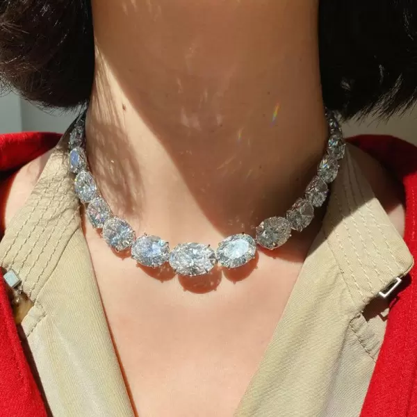 92ctw Oval Cut White Sapphire Riviere Necklace