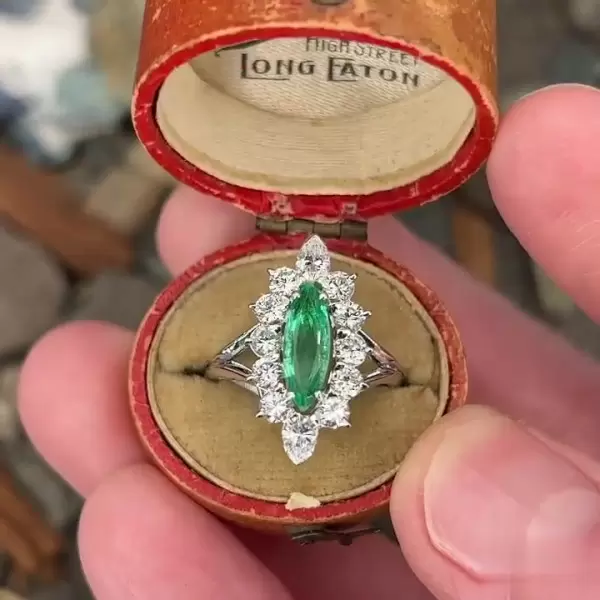 Marquise Cut White&Emerald Sapphire Engagement Ring