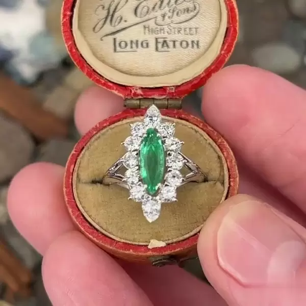 Marquise Cut White&Emerald Sapphire Engagement Ring