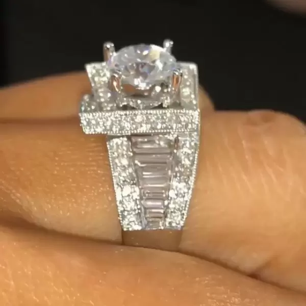 1ct Round Cut White Sapphire Criss Cross Engagement Ring