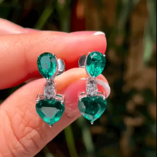 9.5ctw Heart and Pear Cut Emeralds Drop Earrings 