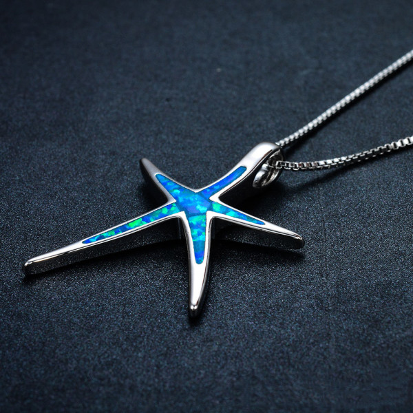 Ladies Blue Starfish Pendant Necklace