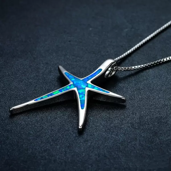 Ladies Blue Starfish Pendant Necklace