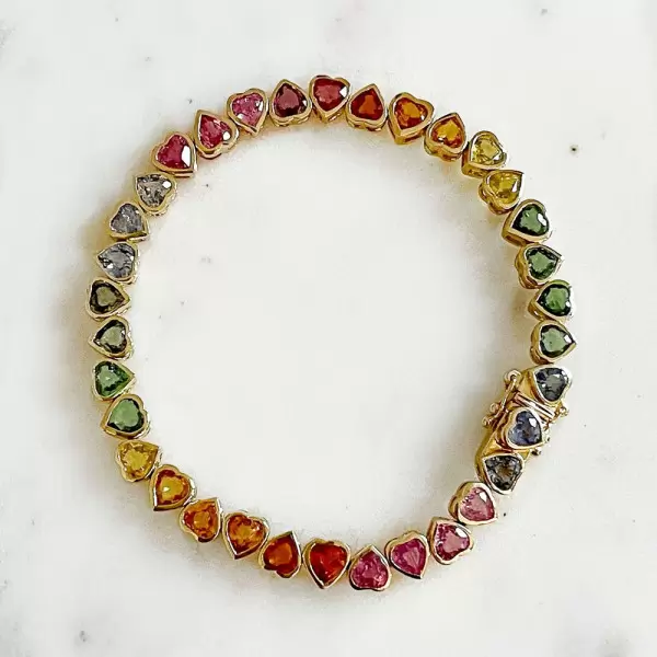 21ctw Heart Cut Multicolor Sapphire Rainbow Bracelet