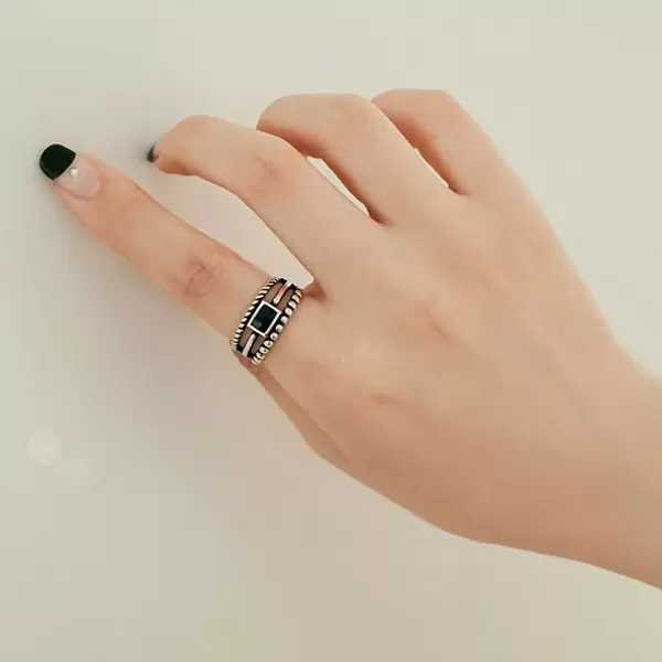 925 Sterling Silver Handmade Stacking Rope Black Sapphire Ring