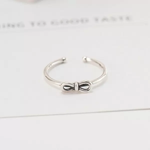 925 Sterling Silver Handmade Bowknot Adjustable Ring