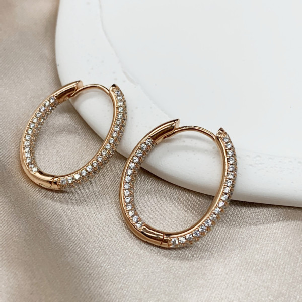 Classic Round Cut White Sapphire Hoop Earrings in Rose Gold