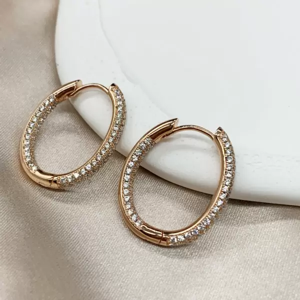 Classic Round Cut White Sapphire Hoop Earrings in Rose Gold