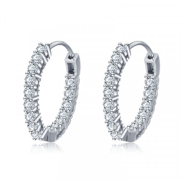 Round Cut White Sapphire Hoop Earrings