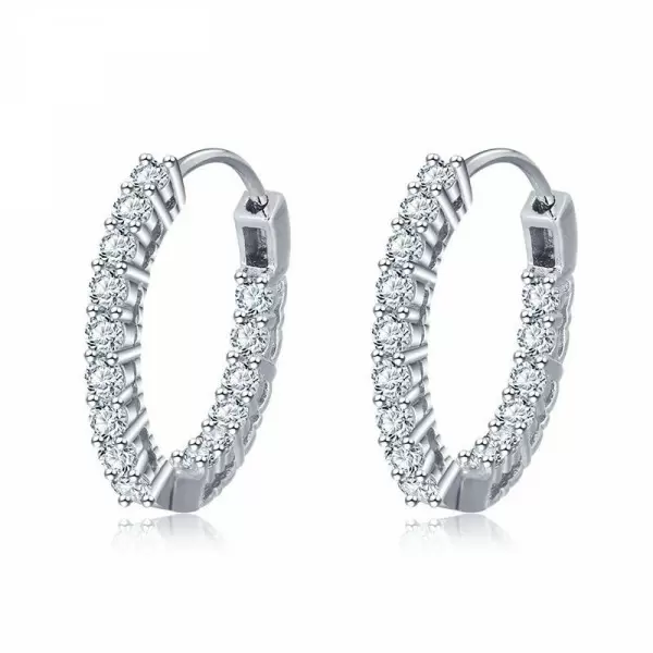 Round Cut White Sapphire Hoop Earrings