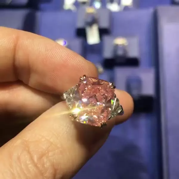 7ct Three-stone Cushion Cut Fancy Pink Diamond Engagement Ring