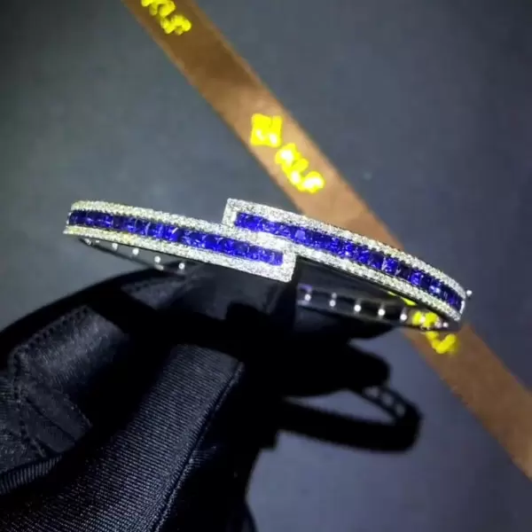 Princess&Round Cut White&Blue Sapphire Bracelet