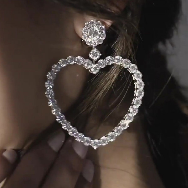 Round Cut White Sapphire Heart Hoop Earrings