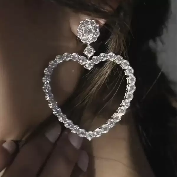 Round Cut White Sapphire Heart Hoop Earrings