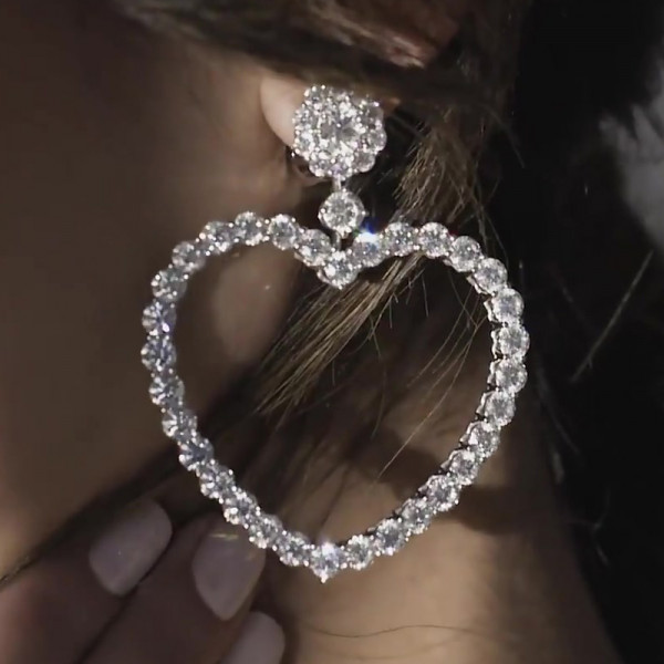 Round Cut White Sapphire Heart Hoop Earrings