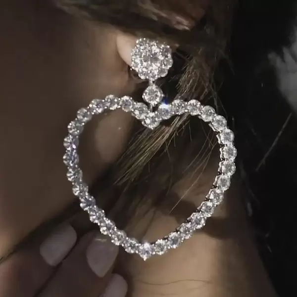 Round Cut White Sapphire Heart Hoop Earrings